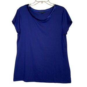 Banana Republic Blue Freeze Satin Trim Scoop Neck Short Sleeve Top XL 429779-02